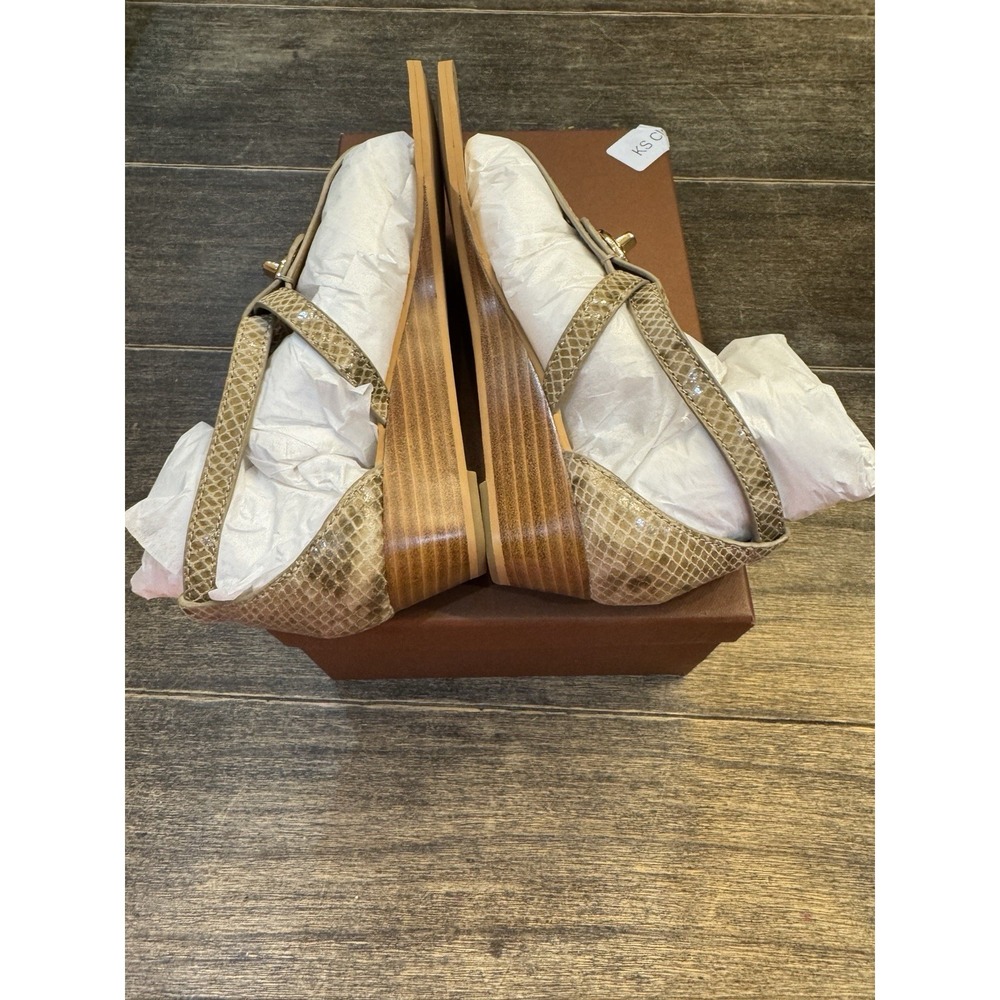 COACH Ingrid Natural Snake Print Leather Thong Wedge Sandals Women's Size 6 - Picture 10 of 14